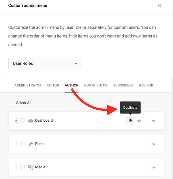 Duplicate role in dashboard.