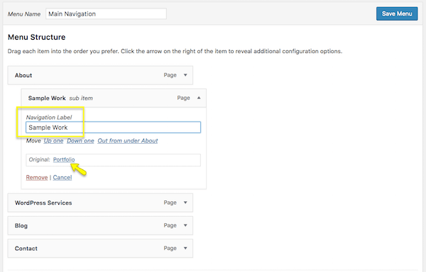 Change menu navigation labels.