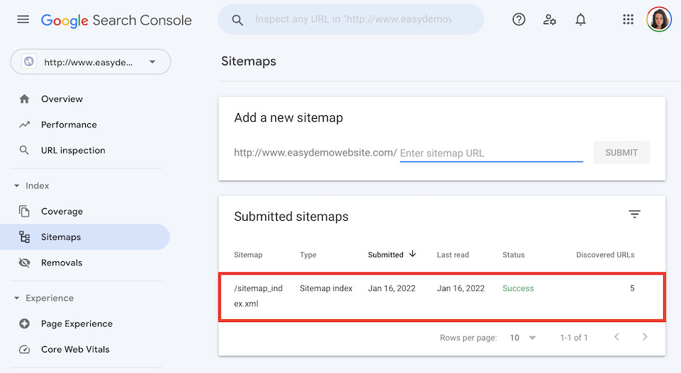 google search console sitemap