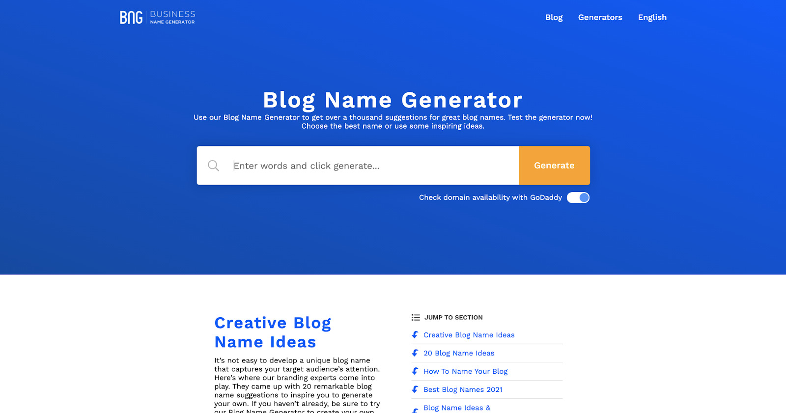 BNG is a simple tool to create hundreds of blog names