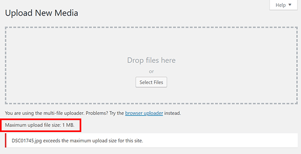 Upload Limit in WordPress media library upload page