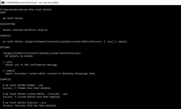 Using WP Reset through WP-CLI command line interface