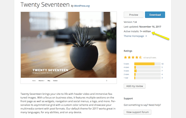 Twenty Seventeen theme for WordPress information page.