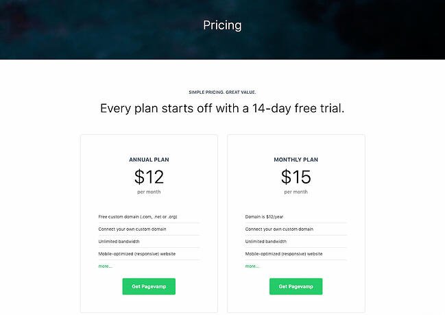 pricing page examples: pagevamp