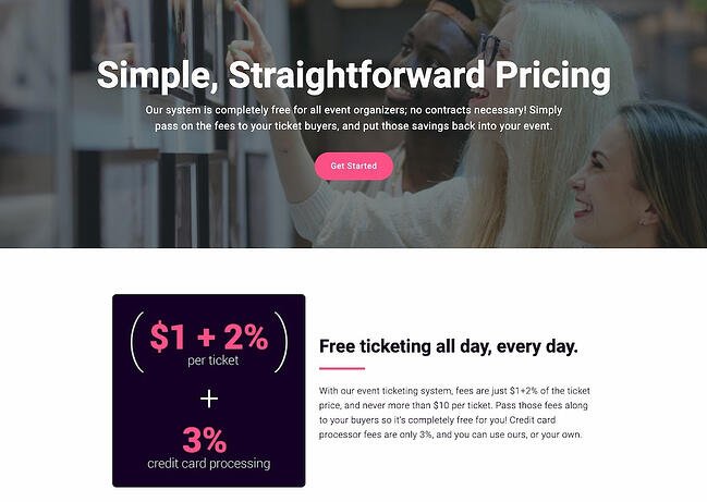 pricing page examples: ticketleap