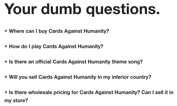 Cards Against Humanity dumb questions FAQ