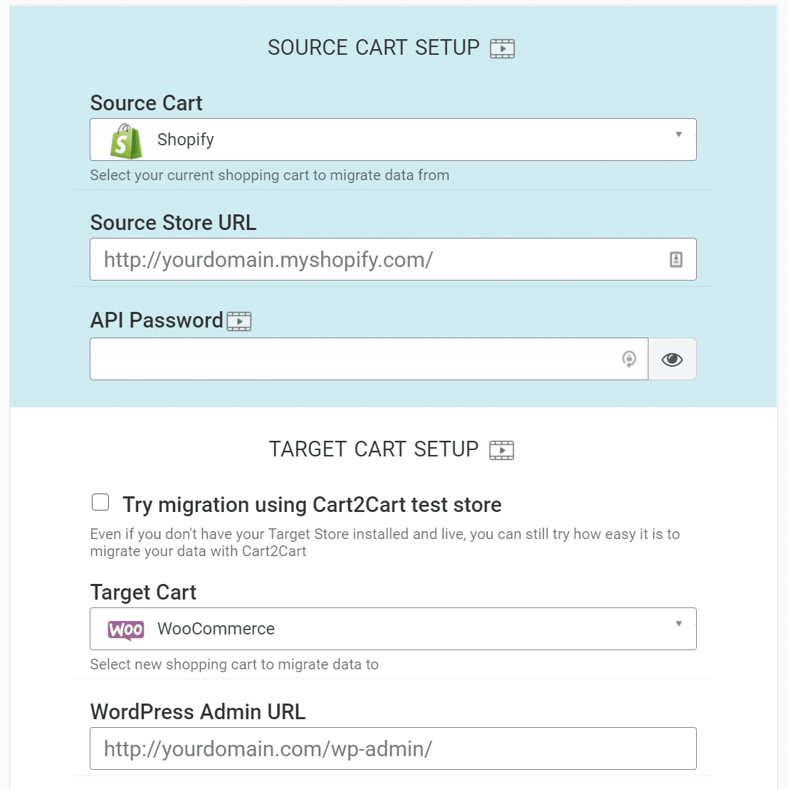 Cart2Cart setup process