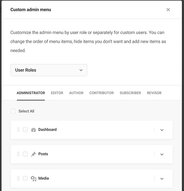 Custom admin options in Branda.