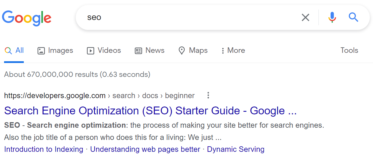 An example of an SEO page title in Google search results. 