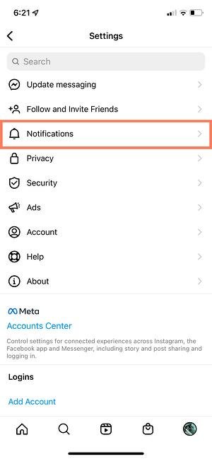 how to change instagram notification settings: enter notifications settings