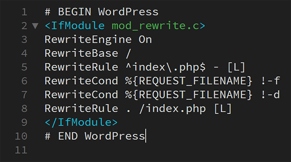 Screenshot of .htaccess file in WordPress
