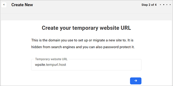 The Hub site creation wizard - create a temporary website URL.