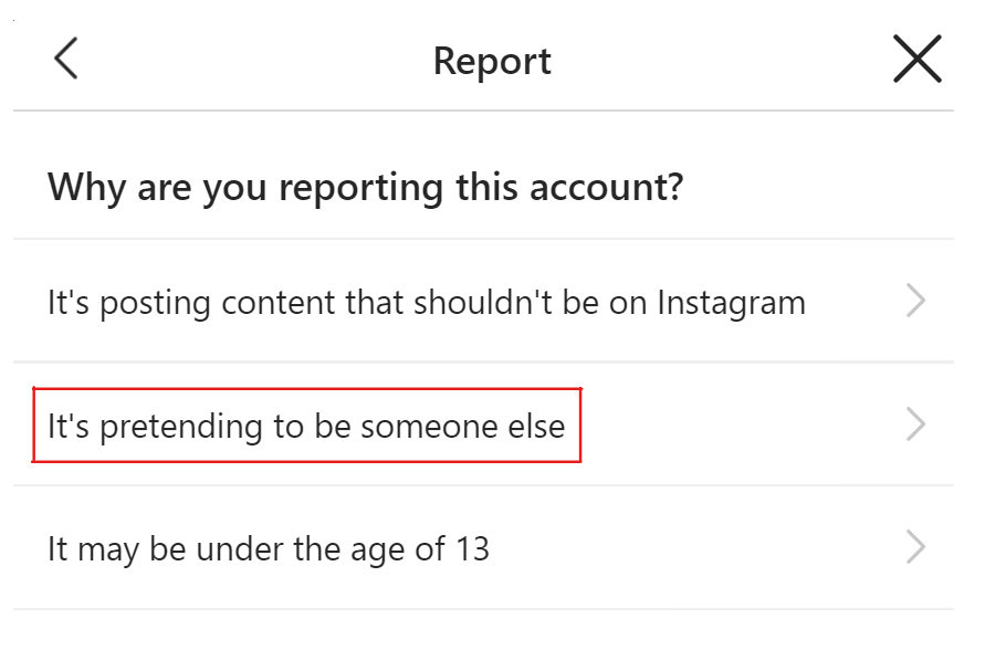 How to report an Instagram Impersonator - Step 4
