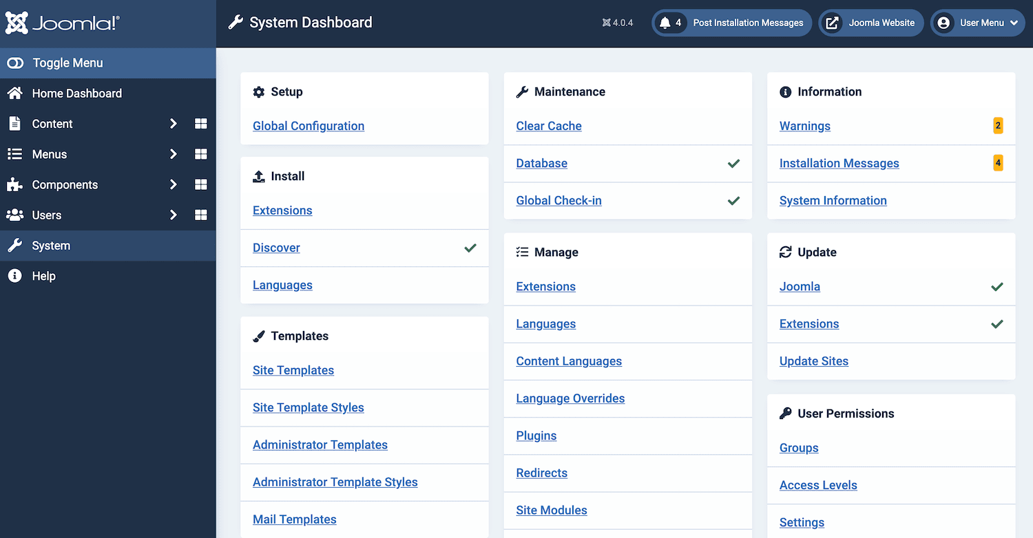 Joomla database parameters