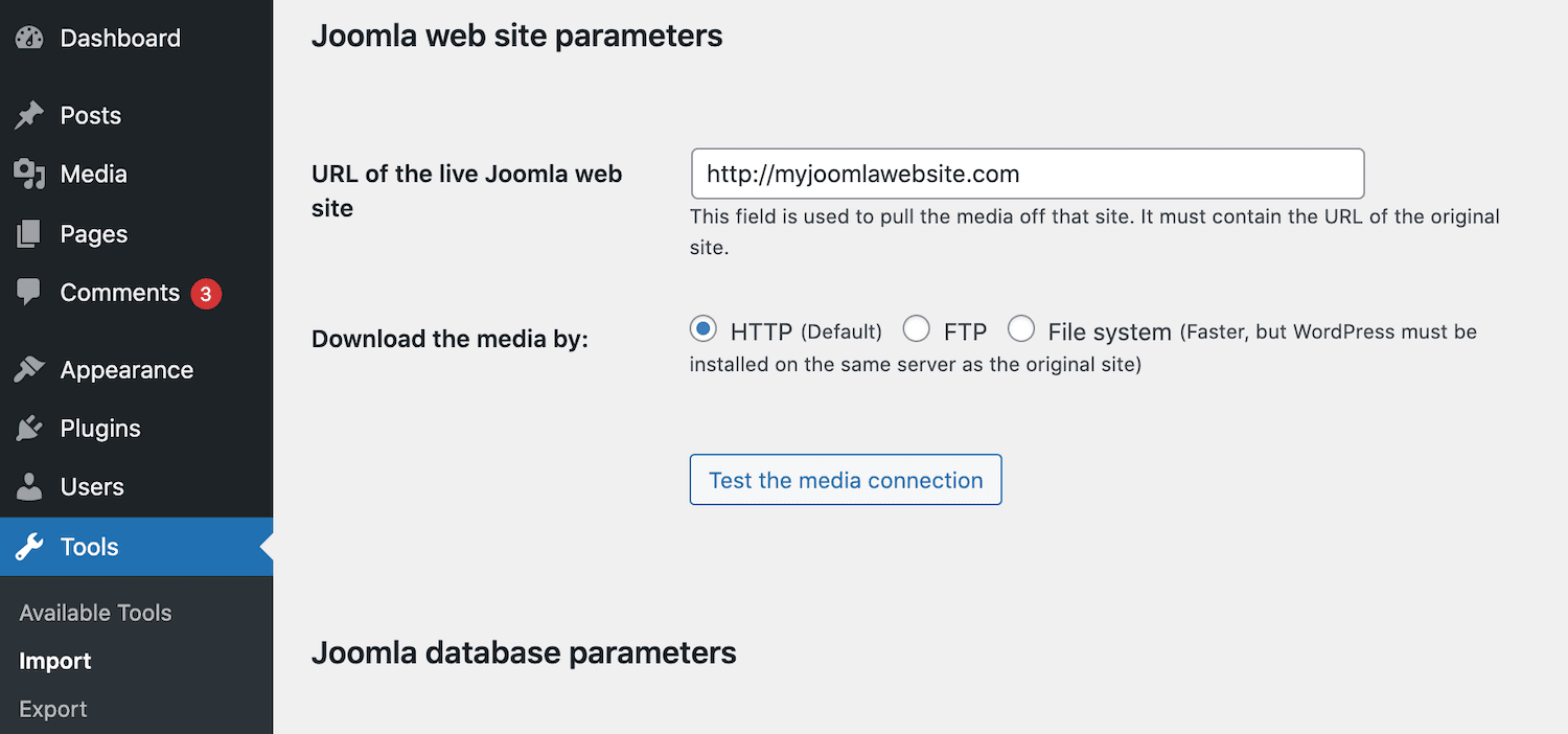URL of the live Joomla website.