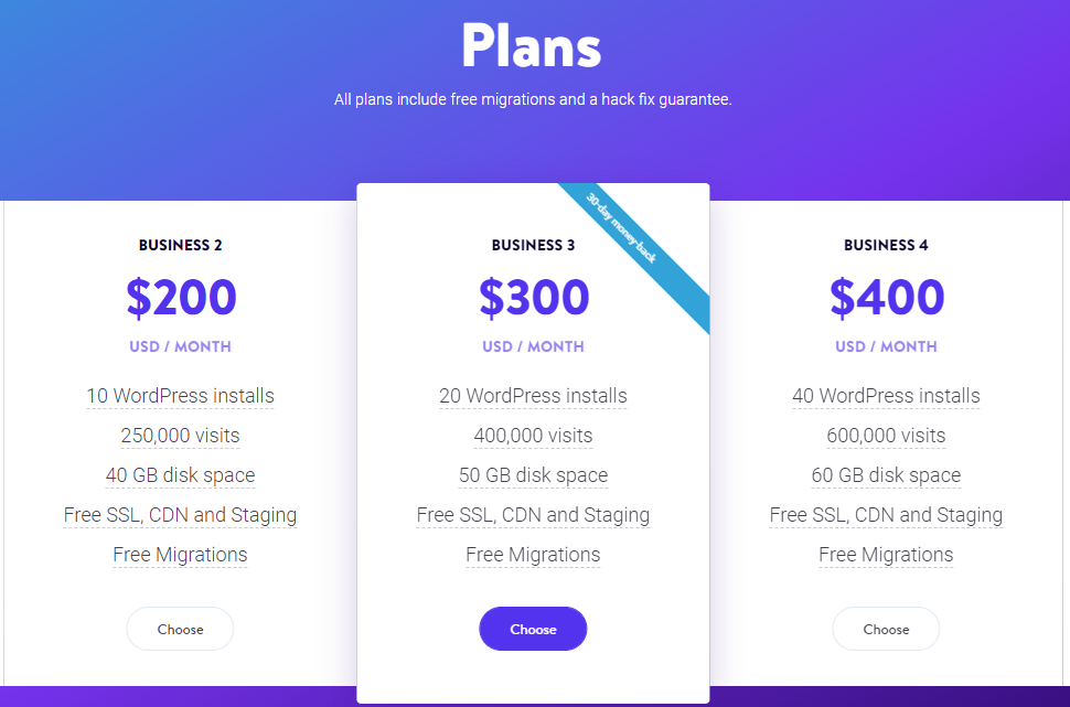 An example of Kinsta plans