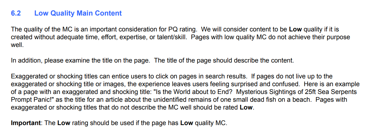 Low-quality content guidelines from Google for E-A-T SEO.