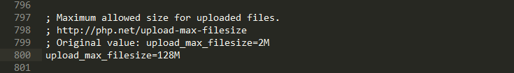 upload_max_filesize increased to 128M