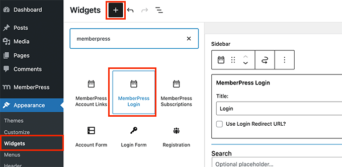MemberPress login widget