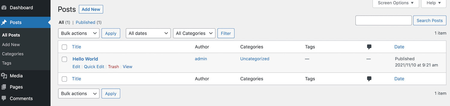 View posts or pages in WordPress dashboard