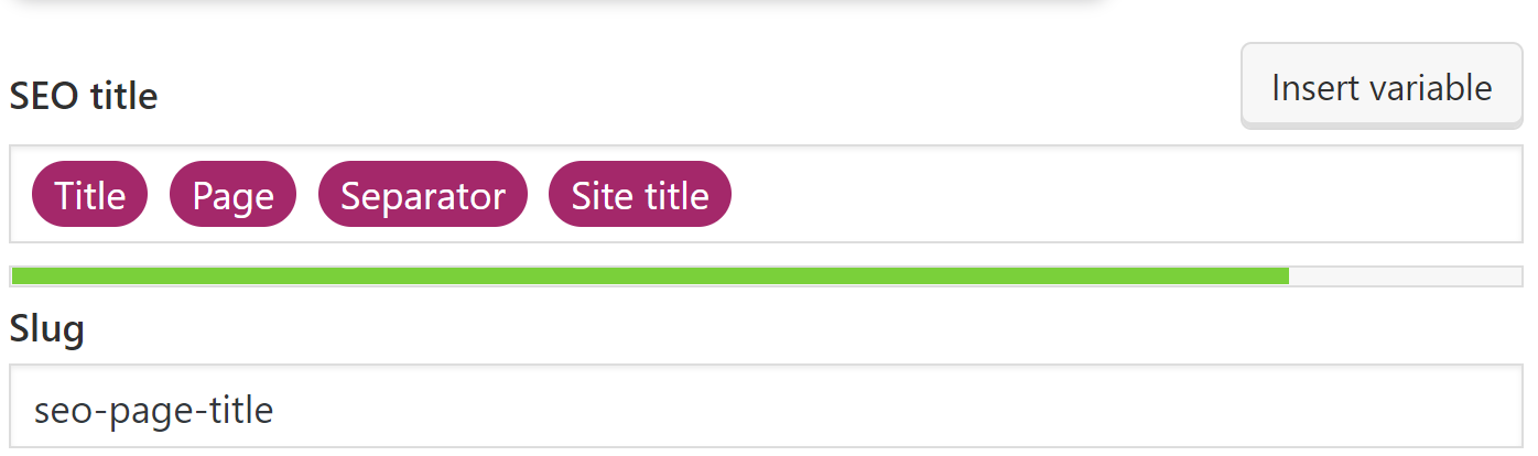 SEO page title example with the Yoast plugin. 