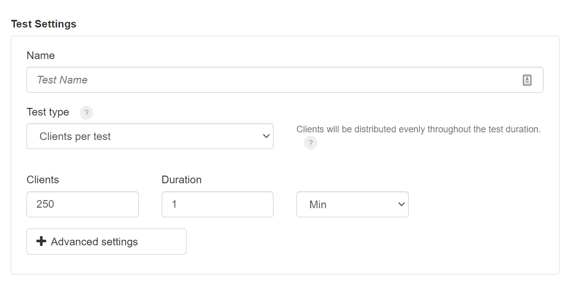 Configuring the parameters for a WordPress load test