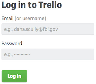 Clever Trello login microcopy dana.scully@fbi.gov