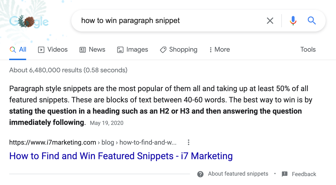 SERP features for keyword research: paragraph snippets