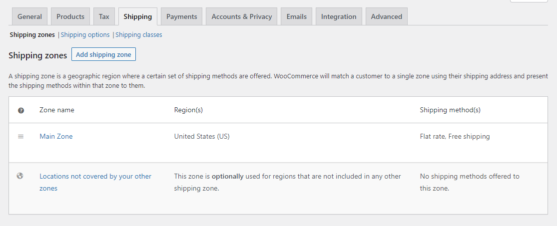 WooCommerce settings