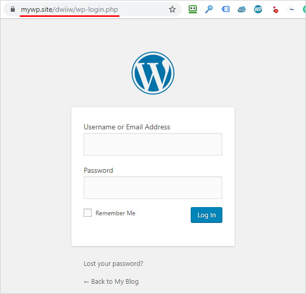 WordPress login screen.