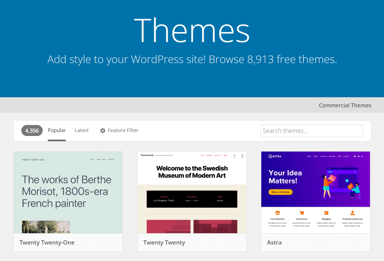 The WordPress theme repository