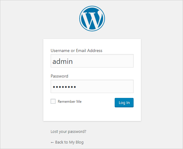 WP login page username admin