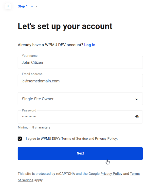 WPMU DEV hosting account setup