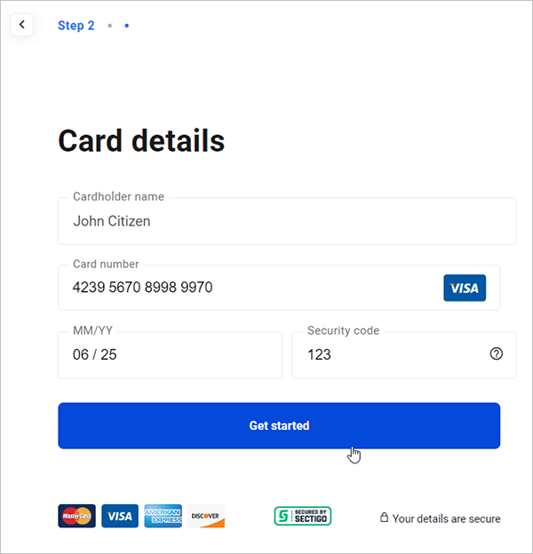 WPMU DEV set up account Card details