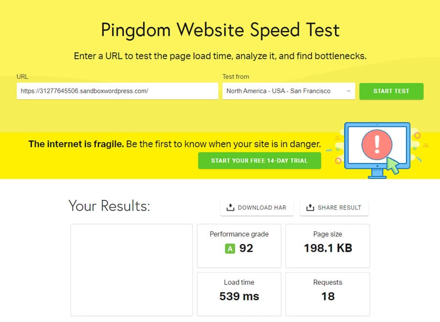 Screenshot of the Pingdom Website Speed Test page.
