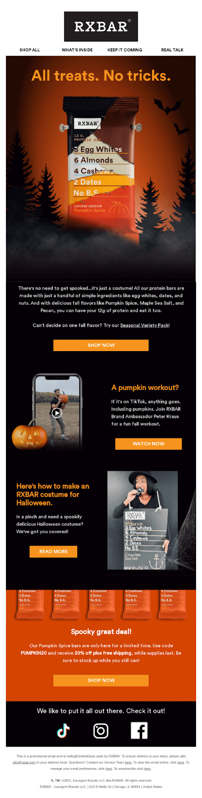 An example of a Halloween email from RXBAR