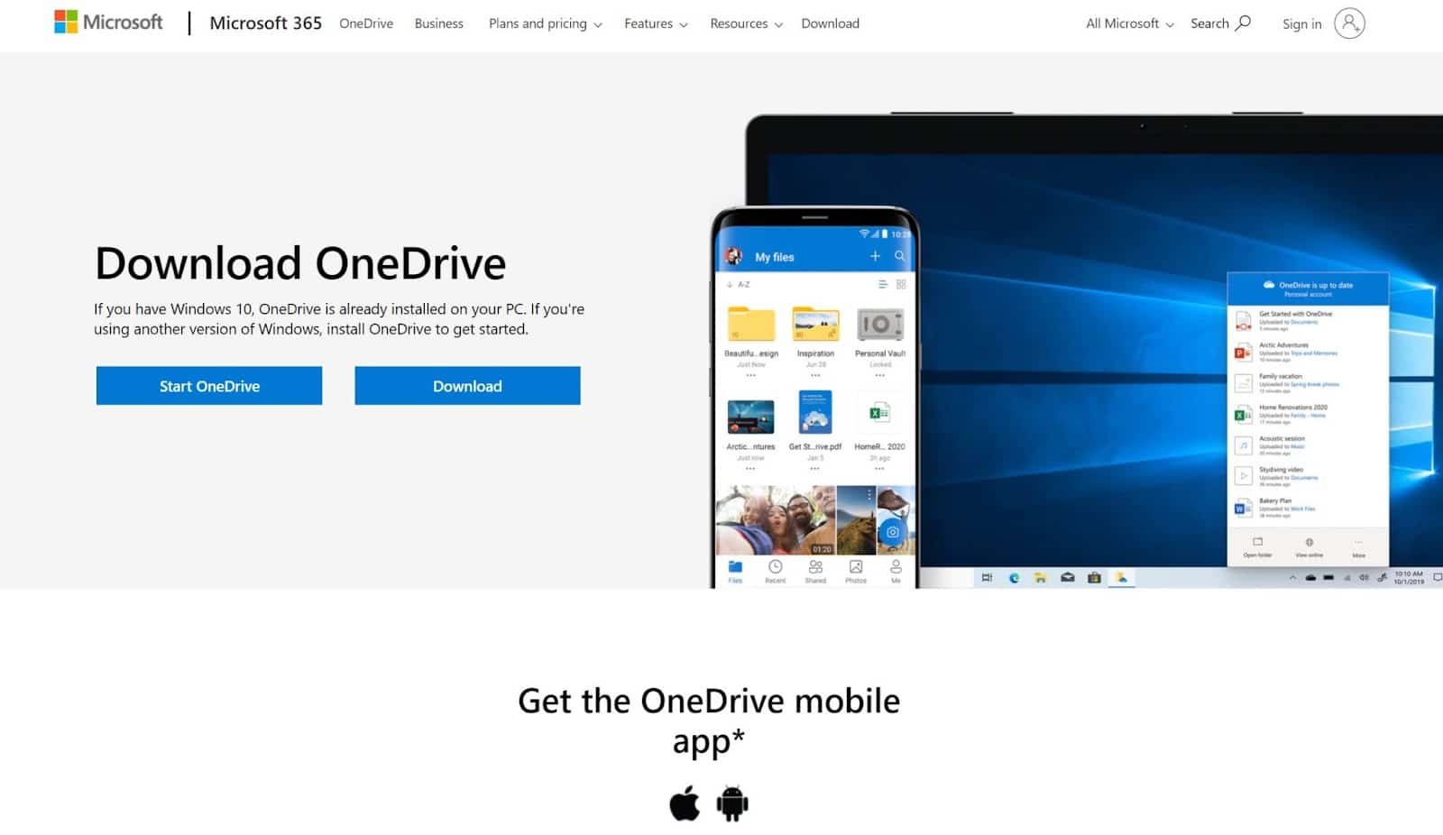 Microsoft OneDrive website homepage