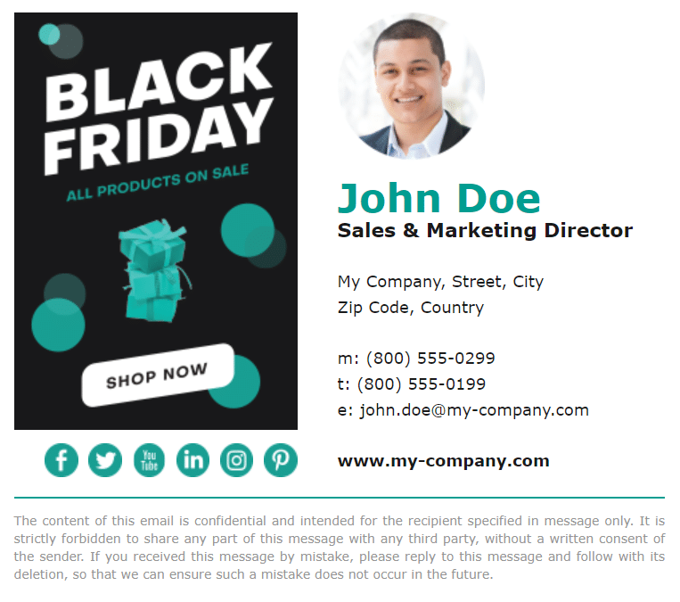 Email signature with Black Friday promotion