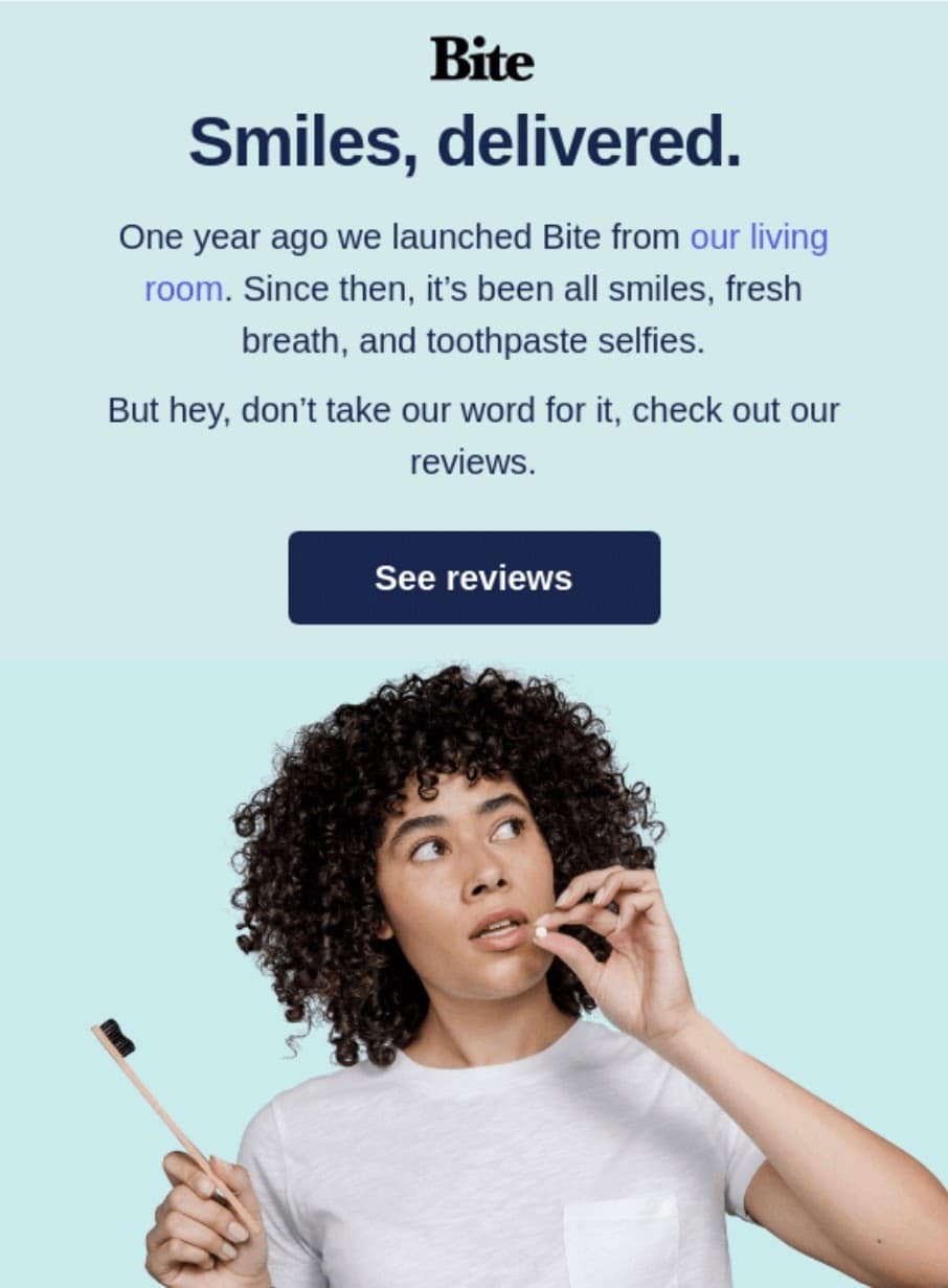 An example of a review email from Bite