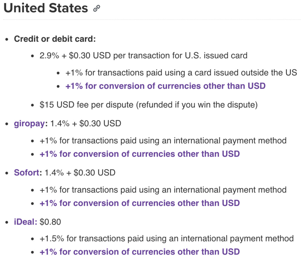WooCommerce Payments transaction fees for the United States.
