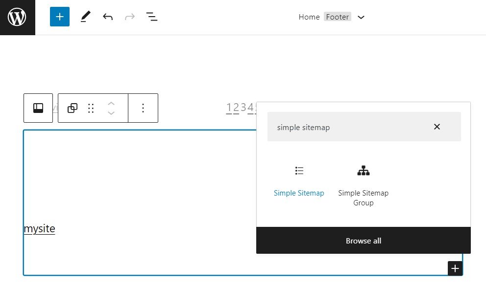 Adding the Simple Sitemap block into the footer