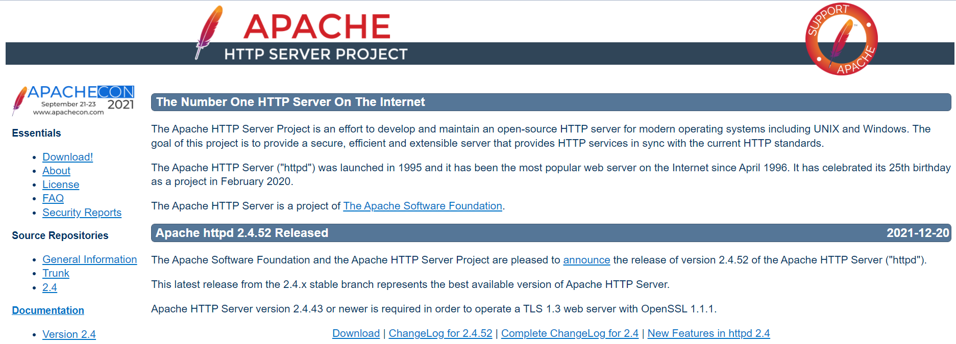 Apache homepage. 