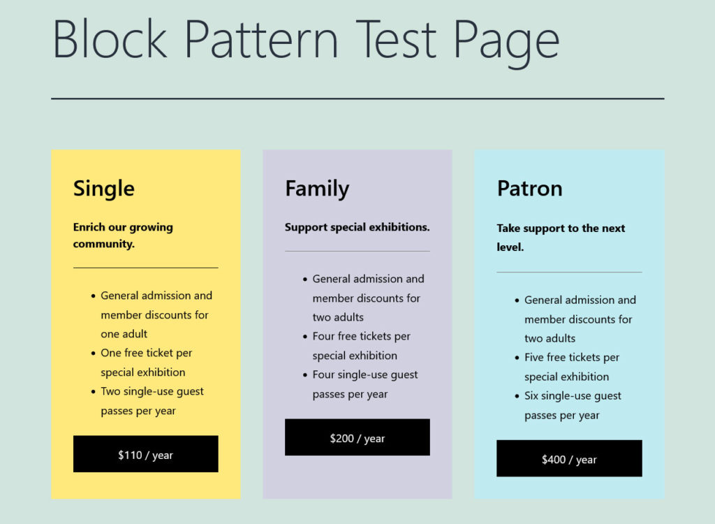 block pattern example pricing table