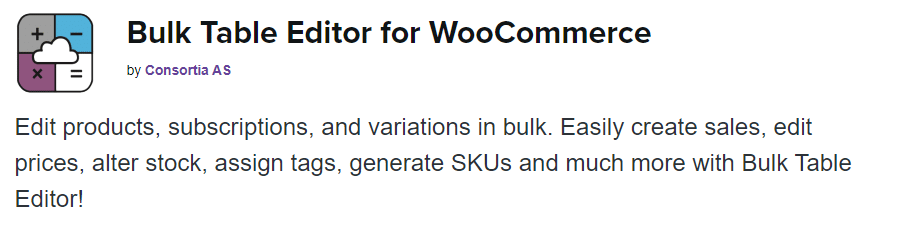 Bulk Table Editor for WooCommerce extension