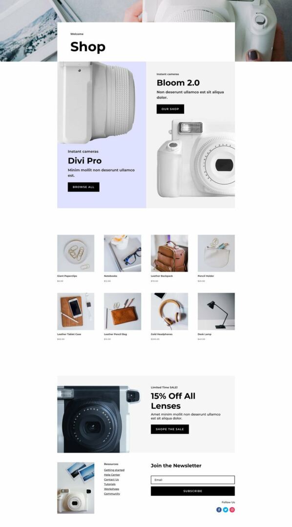 camera product website