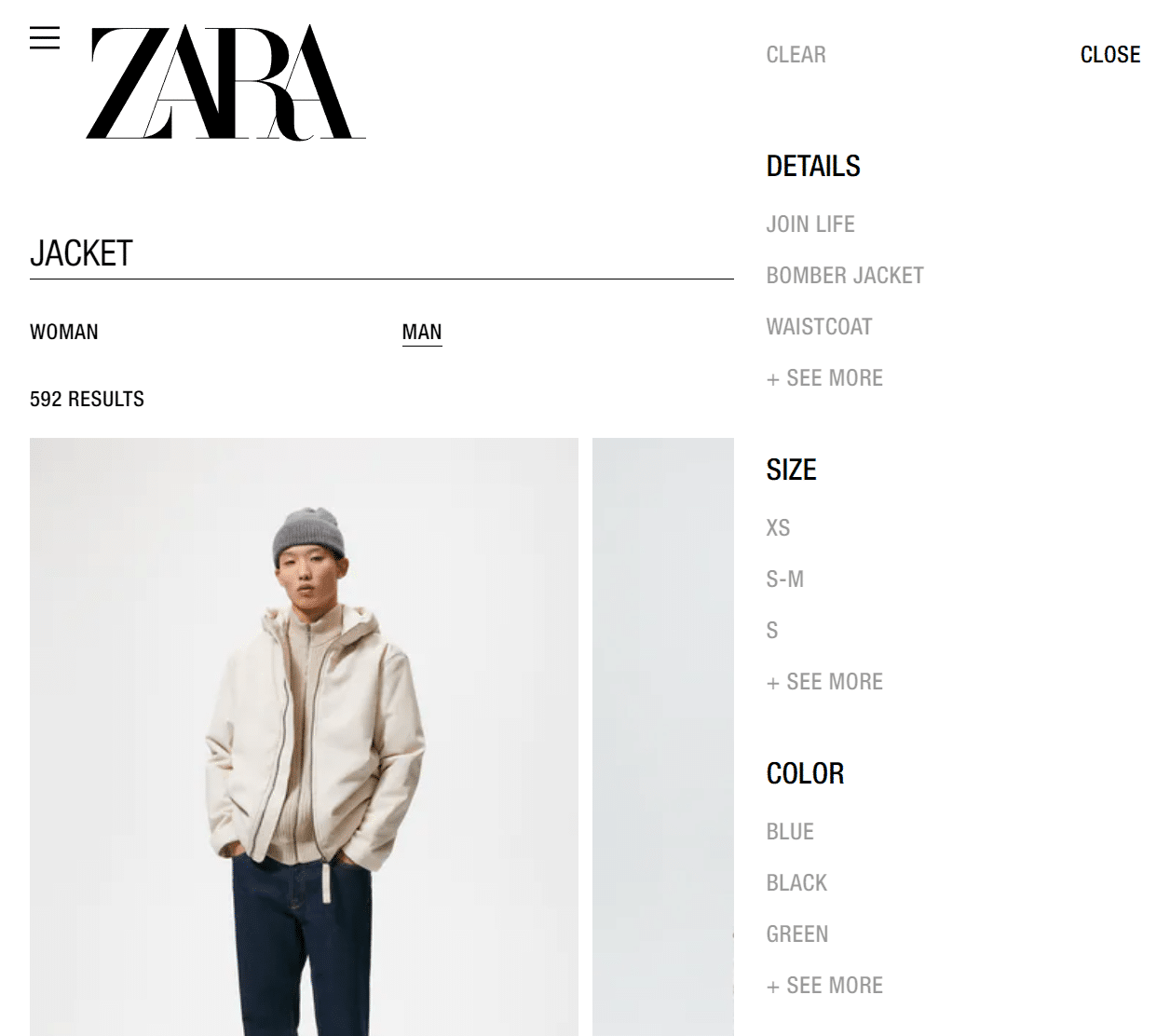 The Zara online shop attributes