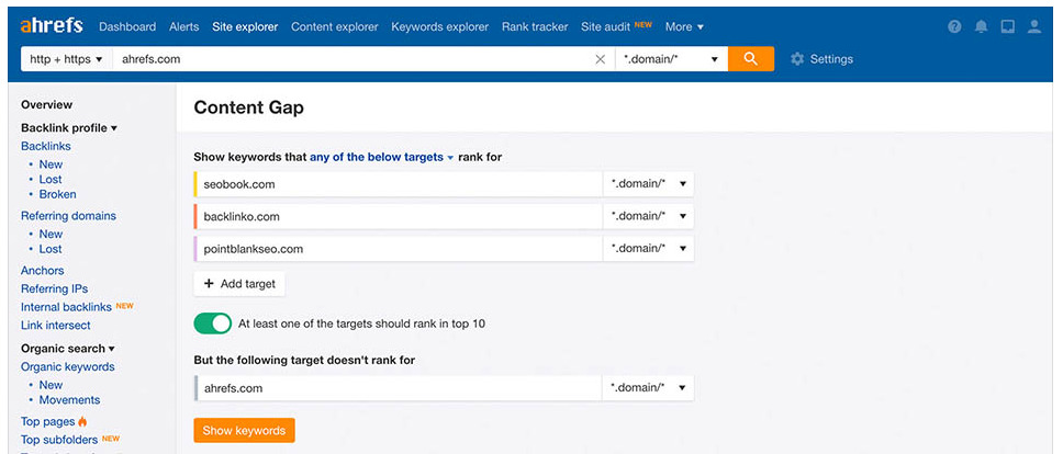 Content Gap feature in Ahrefs, which can help you rank products fasters.