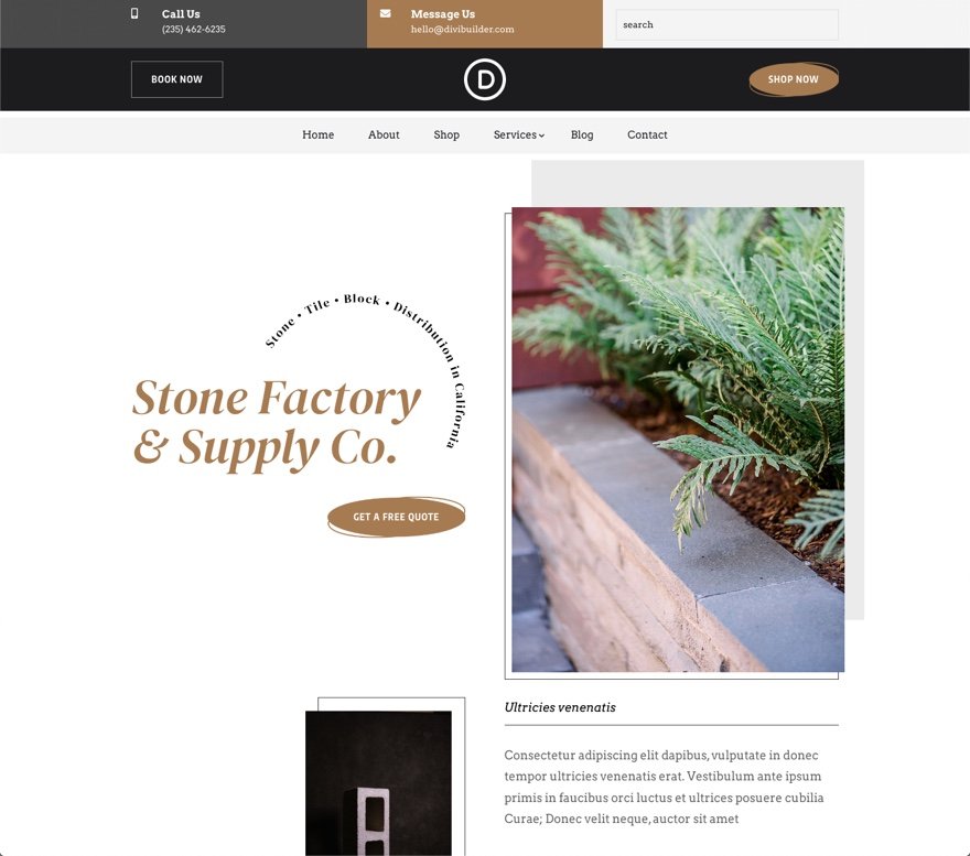 divi stone factory header and footer template