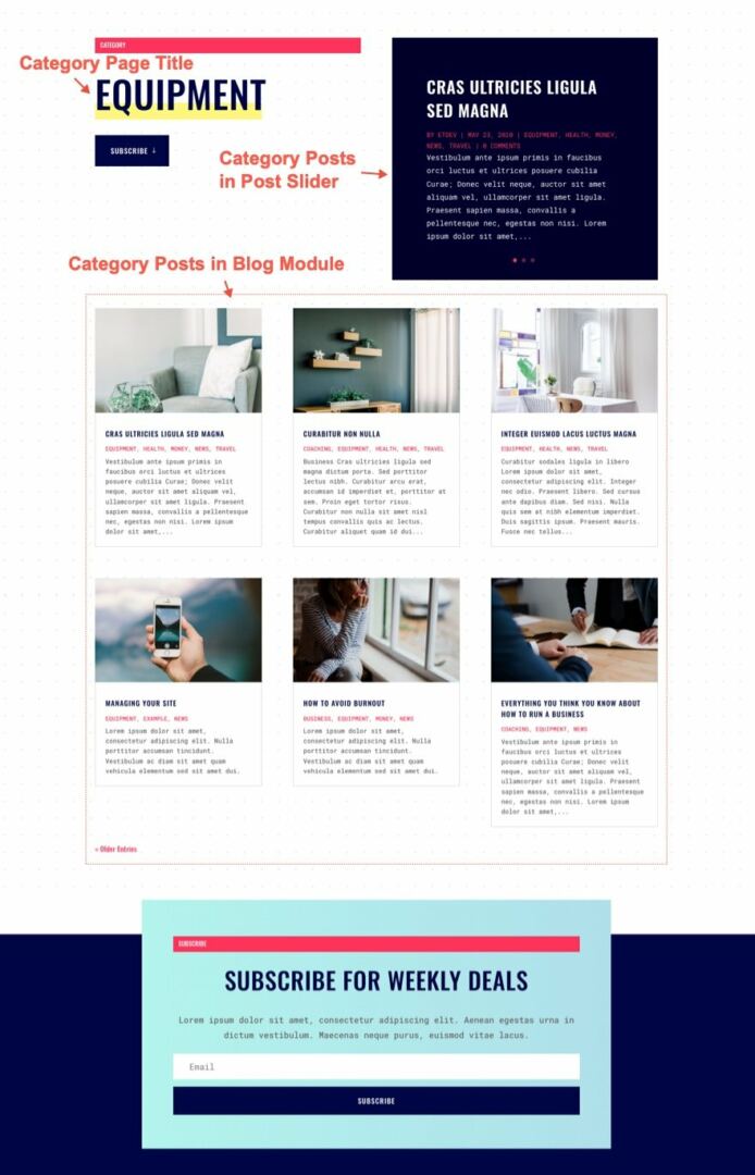 print shop category page template for Divi