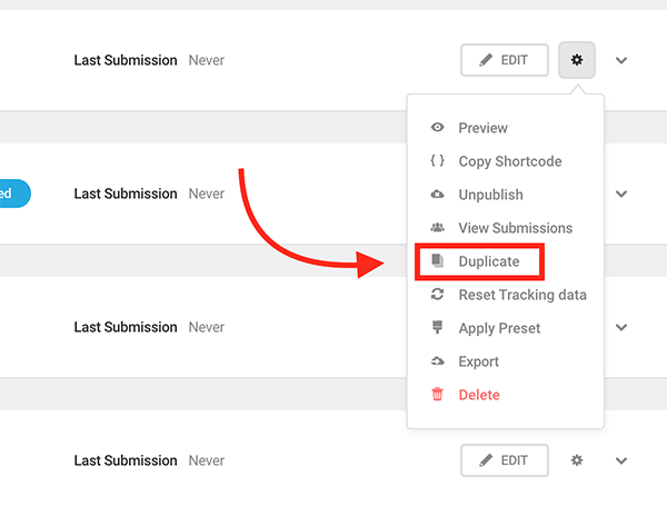 Where you duplicate a form in Forminator.